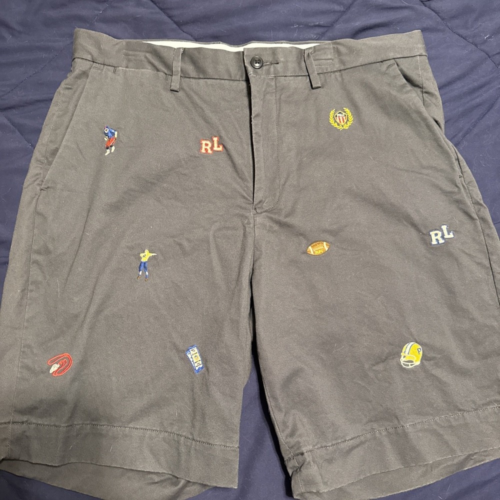 Polo Ralph Lauren Stretch Classic Fit‎ 9" Gray Varsity Logo Shorts Size 33